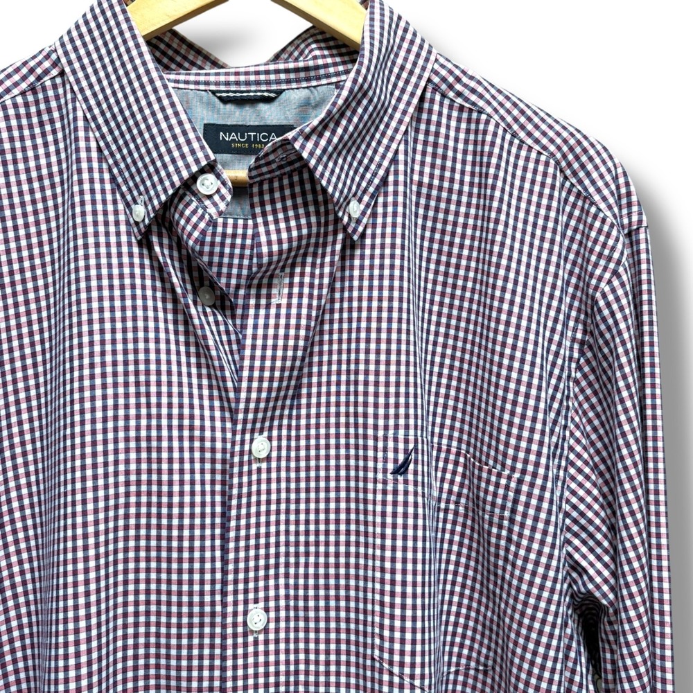 Nautica Navy/Pink Check Longsleeve Button-Down Shirt Sz XL‎